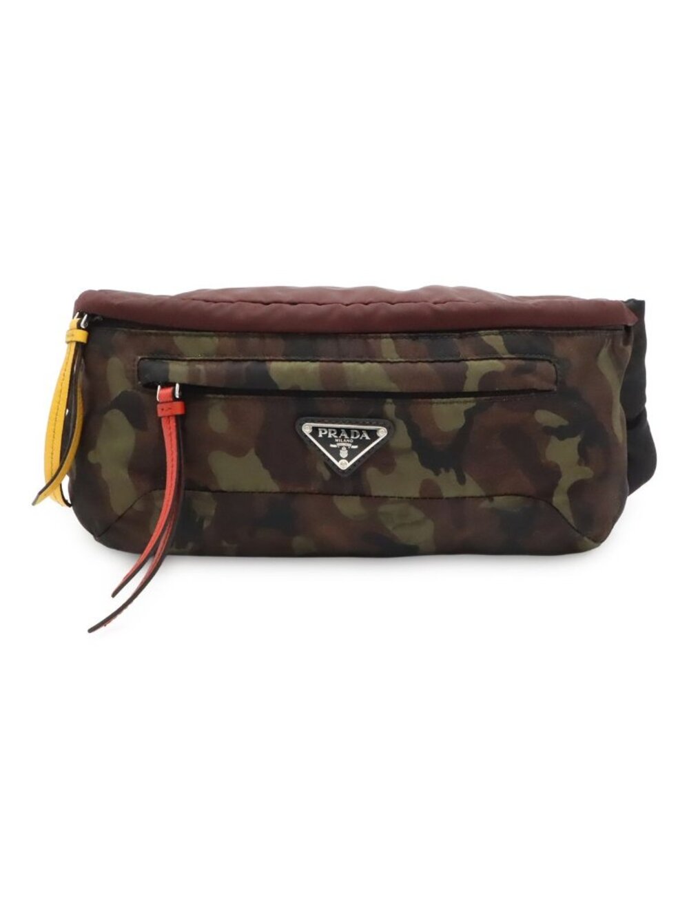 Prada Triangle Logo Waist Pouch Belt Bag Hip Camouflage Pattern Nylon Green